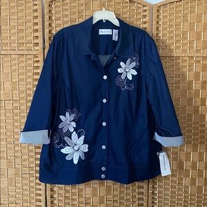 Alfred Dunner Floral Flower floral Embroidered Button up jacket 3/4 sleeves 20